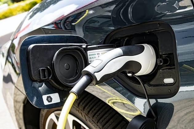 CCS2 charging plug into car